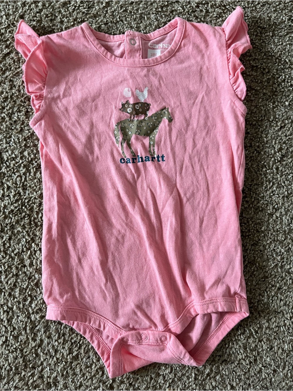 Carhartt Pink Ruffle Sleeve One-Piece Bodysuit 18 Months
